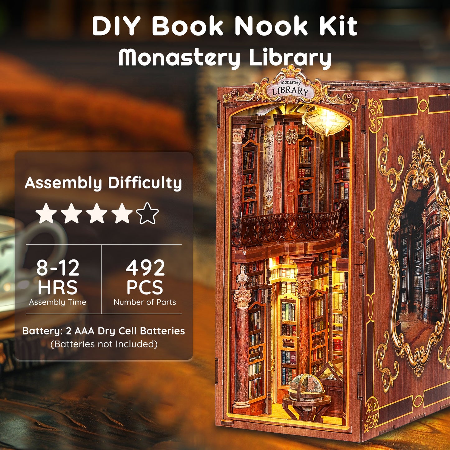 Monastery Library Book Nook Kit with LED Light