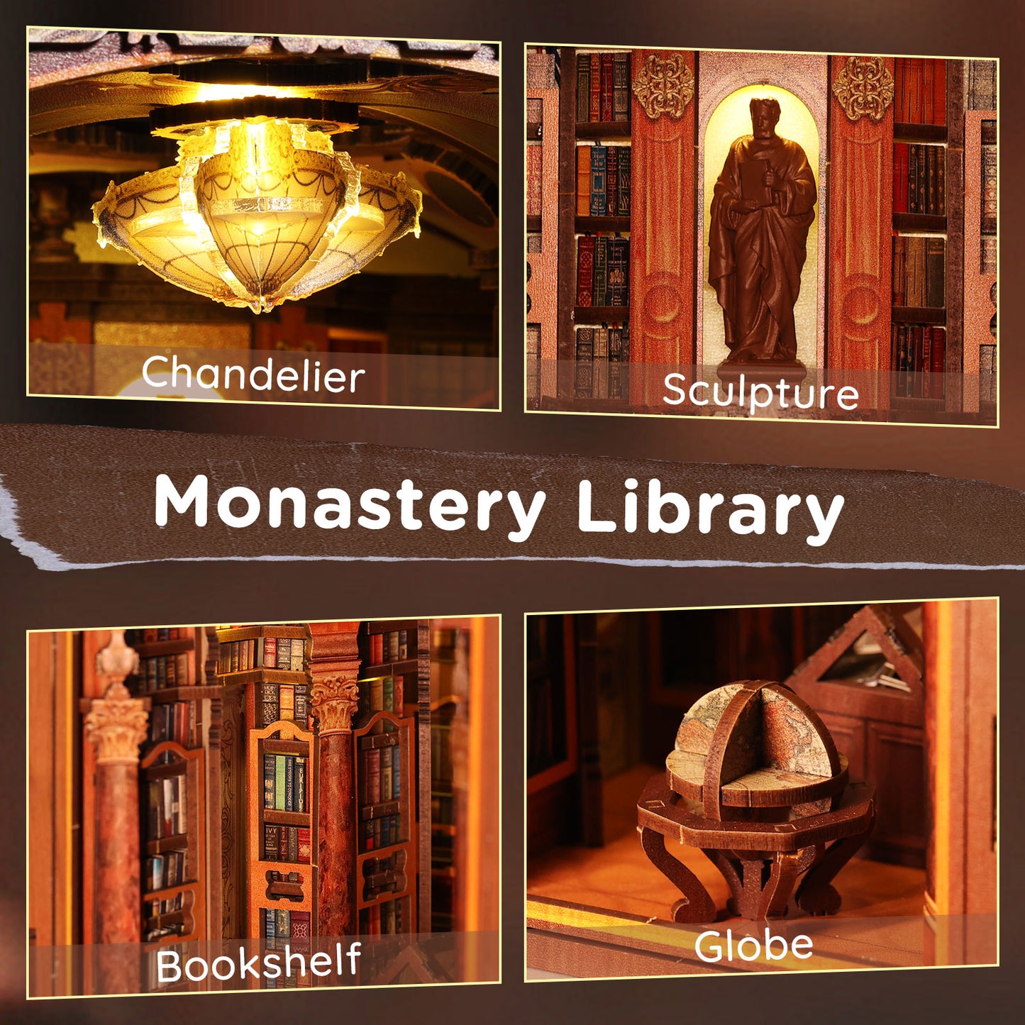 Monastery Library Book Nook Kit with LED Light
