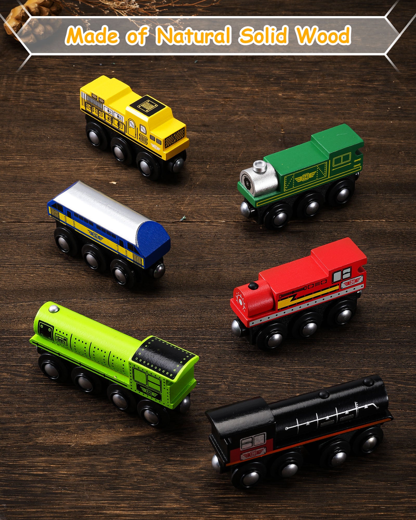 Wooden Train Set Accessories, Magnetic Toy Car Set (10 pcs