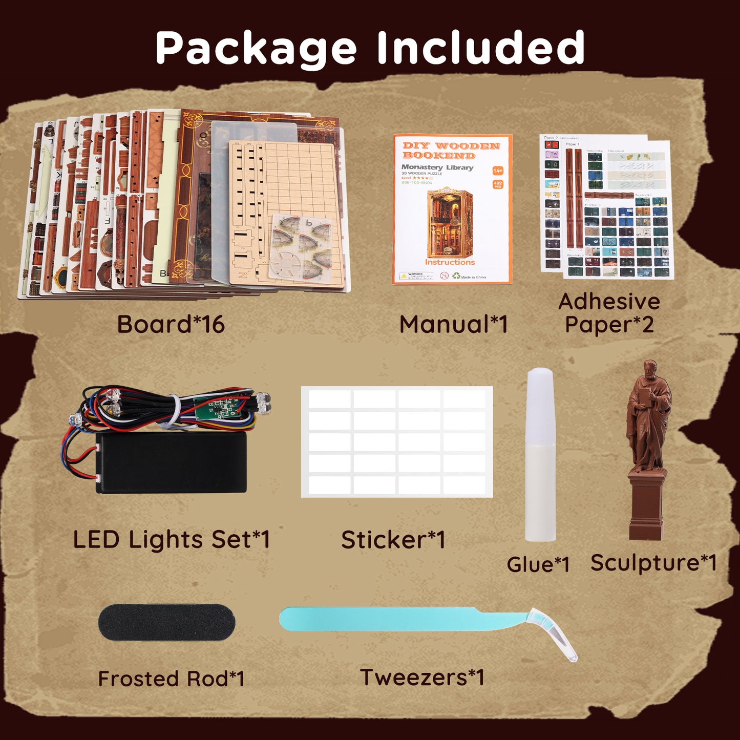 Monastery Library Book Nook Kit with LED Light