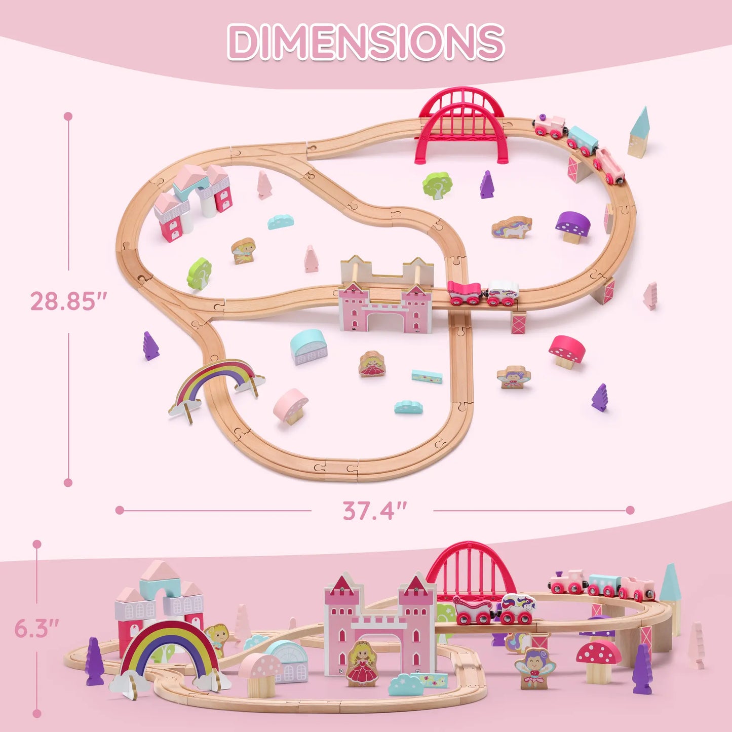 Wooden Pink Train Set with Unicorn