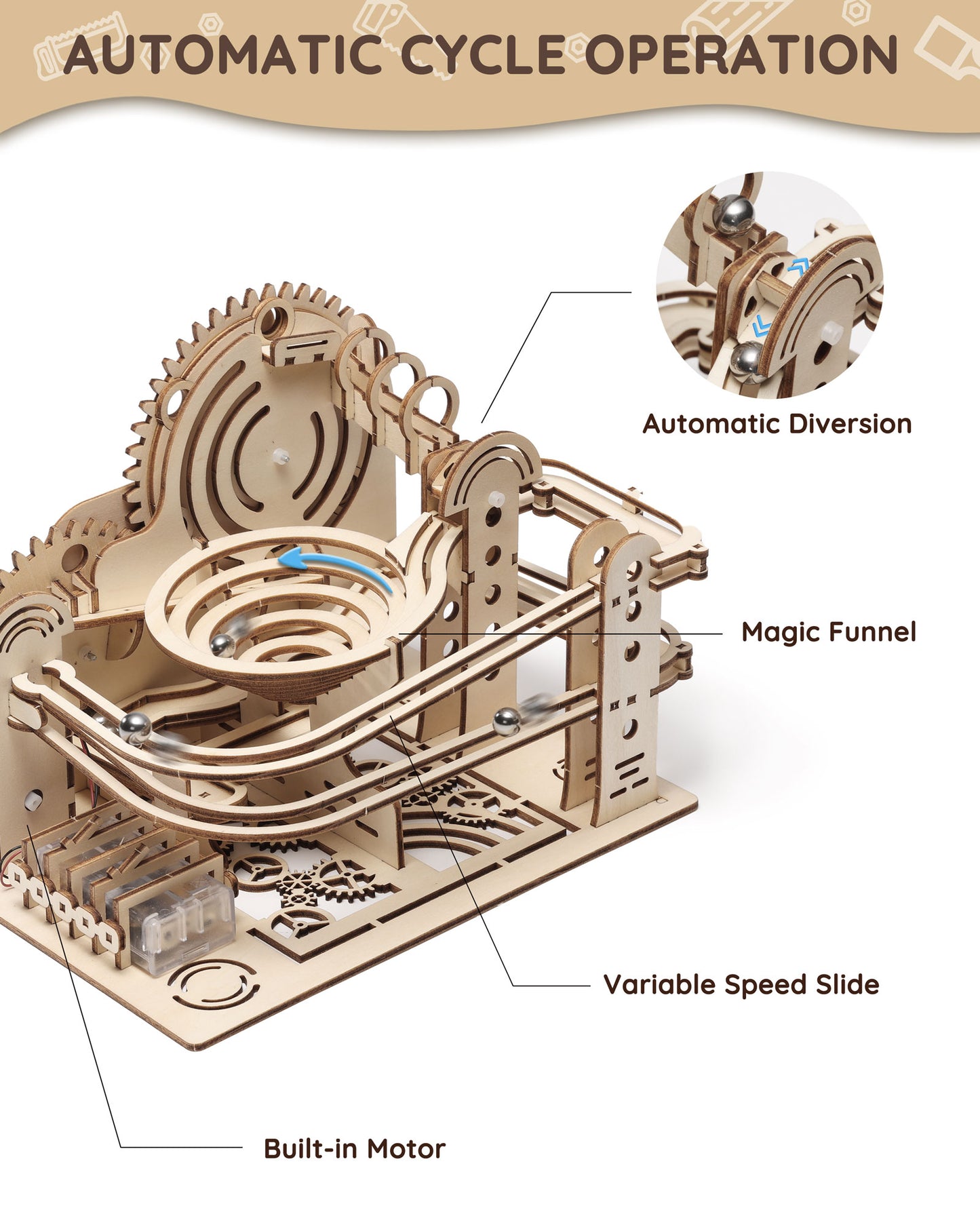 3D Wooden Puzzles Marble Run Kit (112 PCS)-2