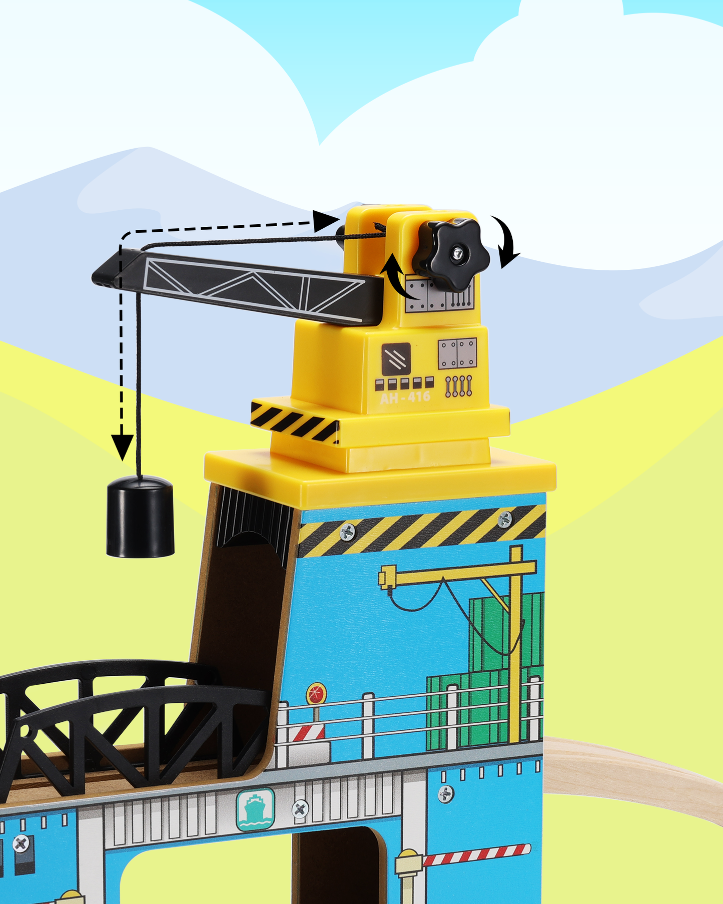 train track with Magnetic Rotary Crane