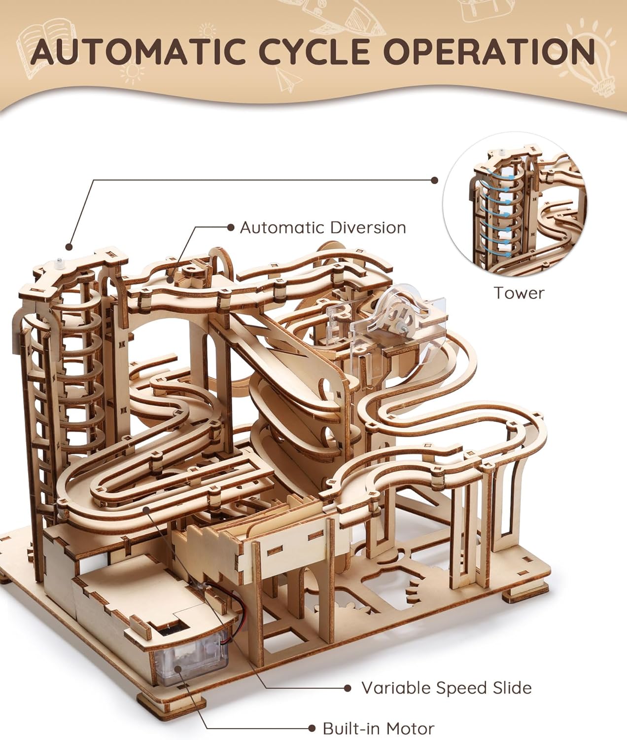 3D Wooden Puzzles Marble Run Kit-SainSmart Jr.