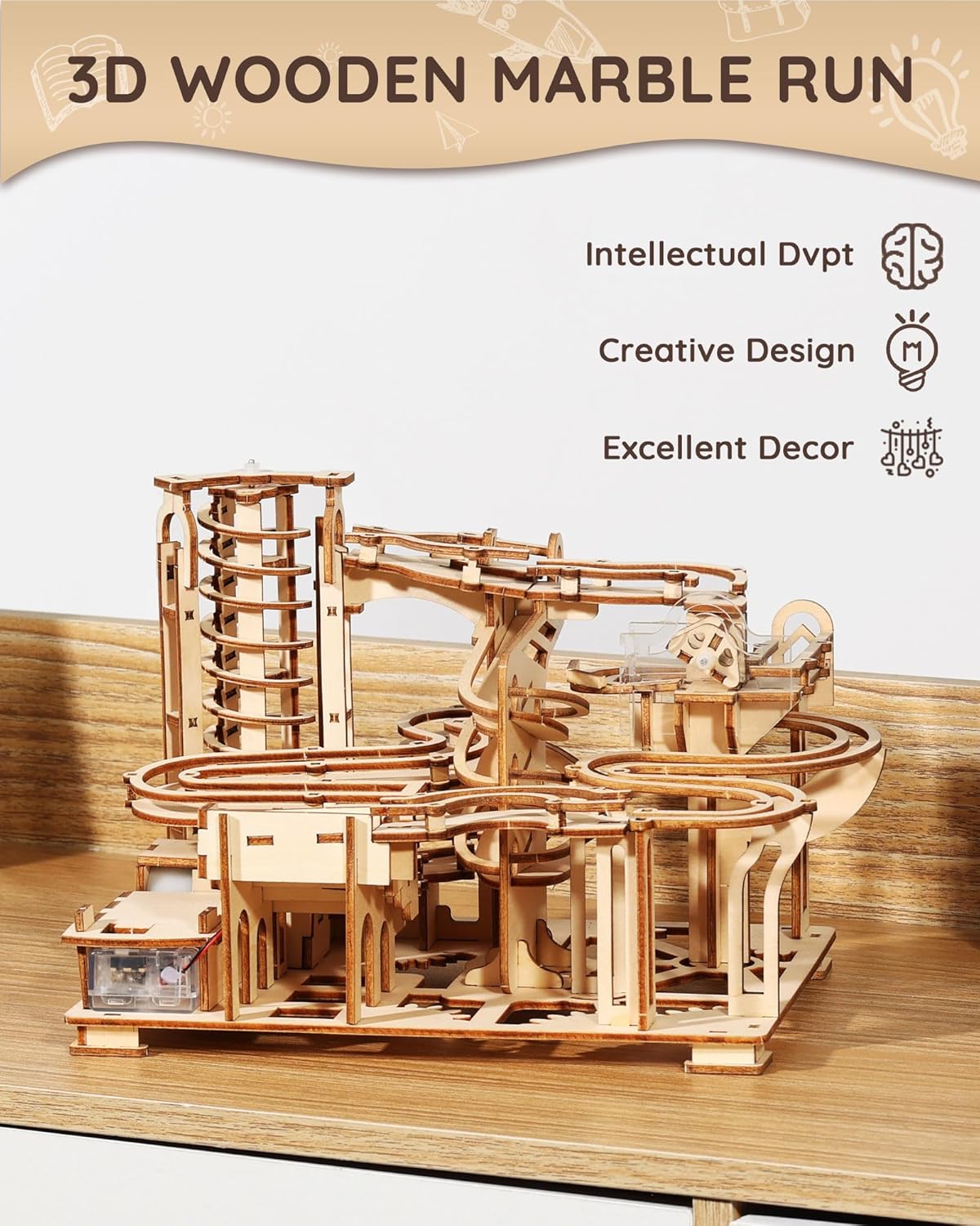 3D Wooden Puzzles Marble Run Kit-SainSmart Jr.