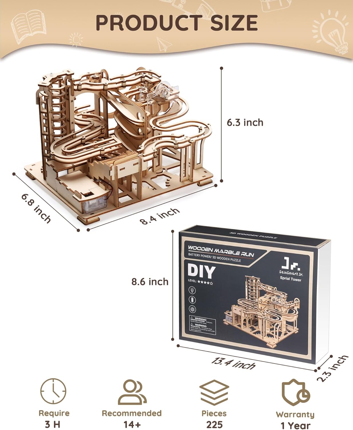 Roller Coaster 3D Wooden Puzzles Marble Run Kit-size