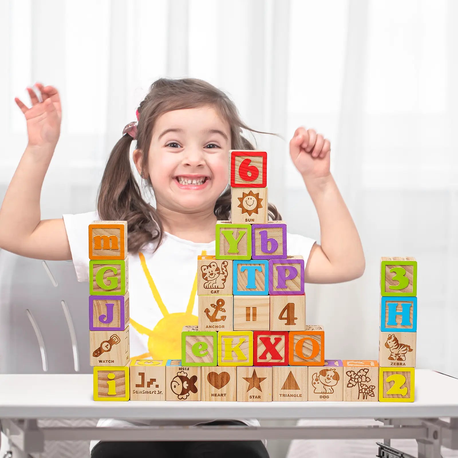 Wooden Alphabet Building Blocks SainSmart Toys