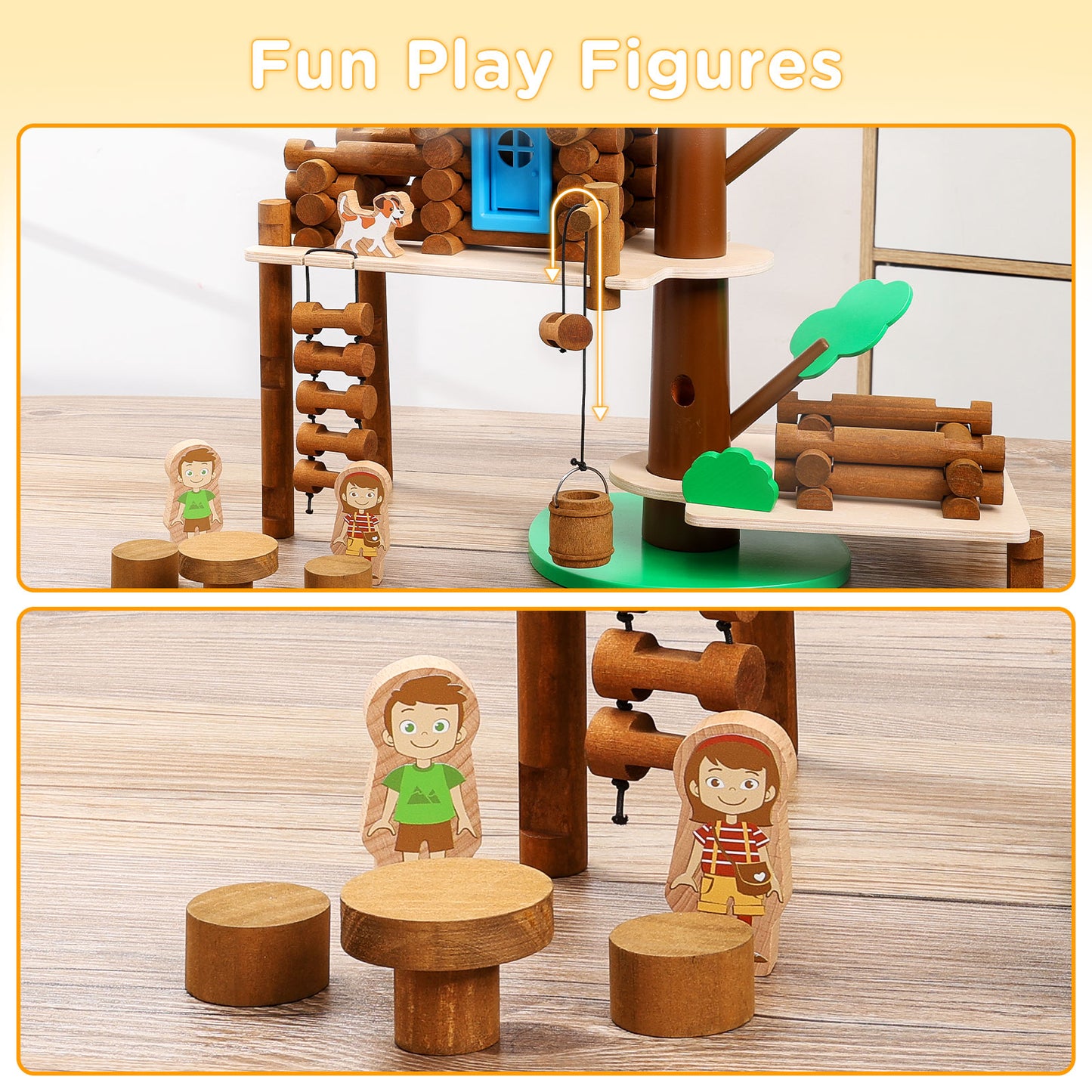 Wooden Log Cabin Set Building House Toy-5