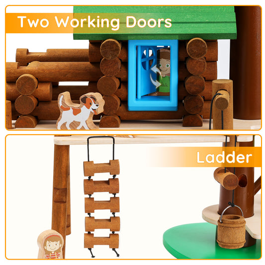 Wooden Log Cabin Set Building House Toy-8