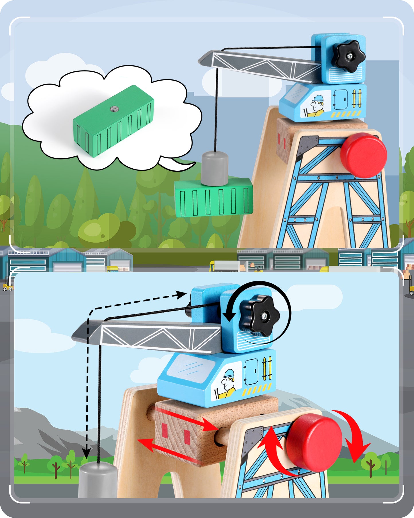 Wooden Magnetic Rotary Crane Train Accessories-3