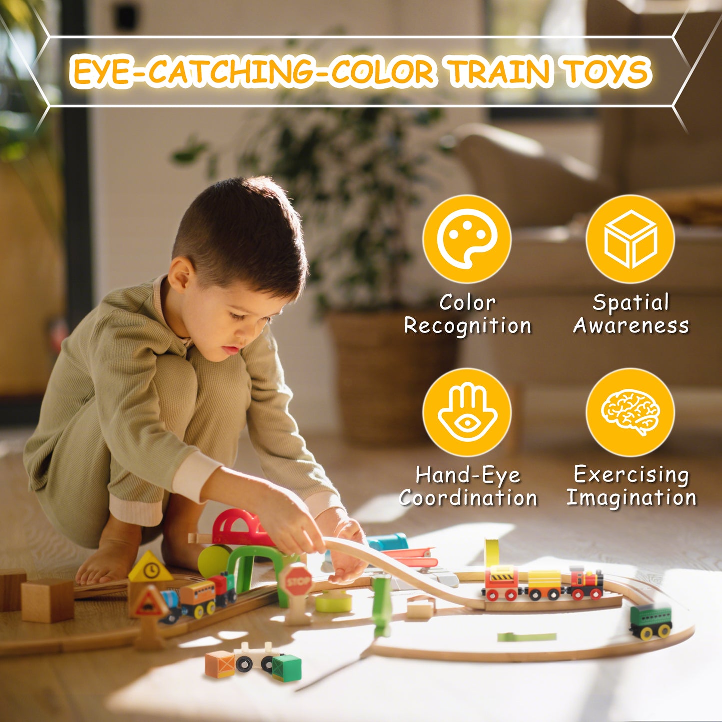 eye catching color train toys