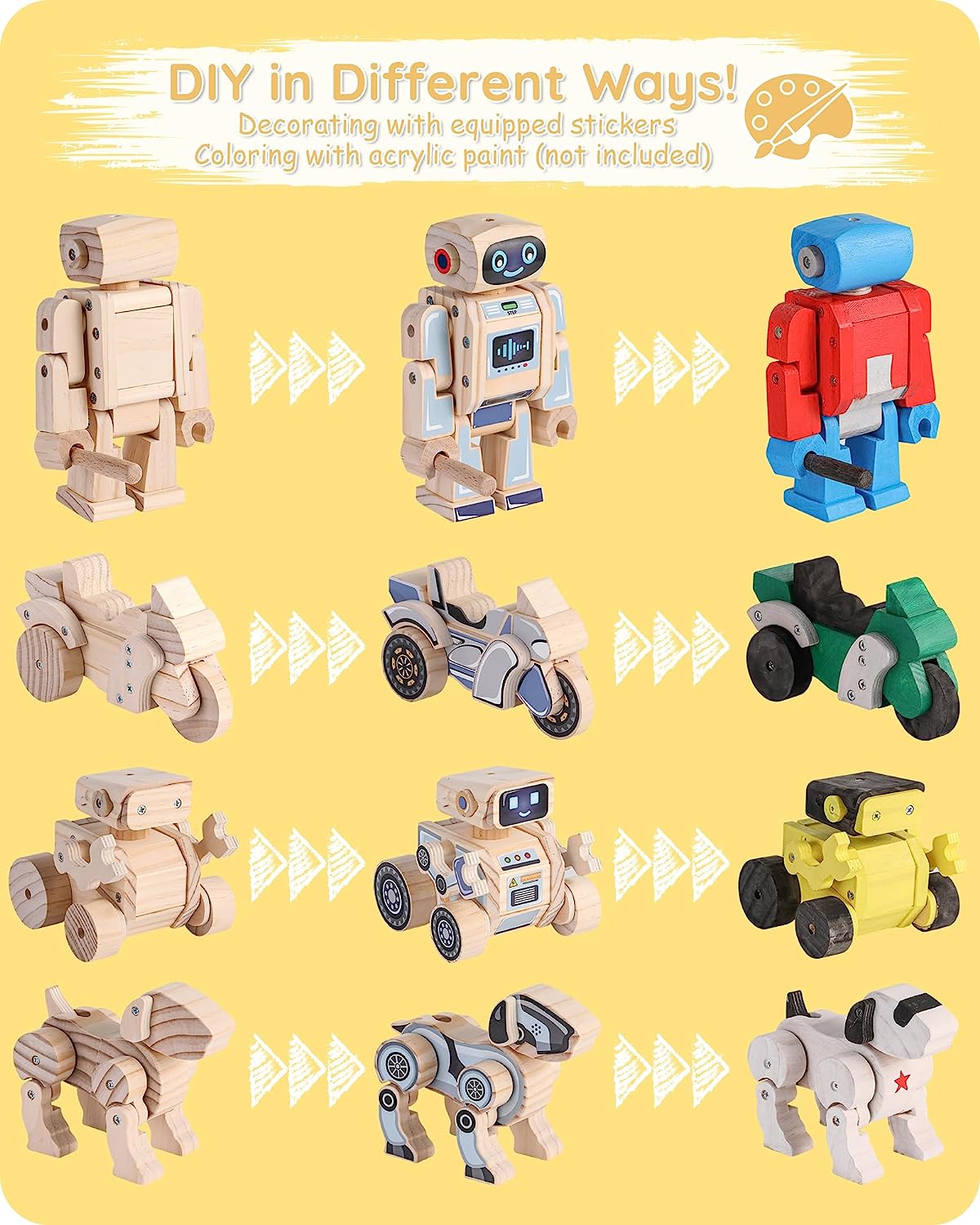 Wooden Robot Assembly Toy Set STEM Kits-3