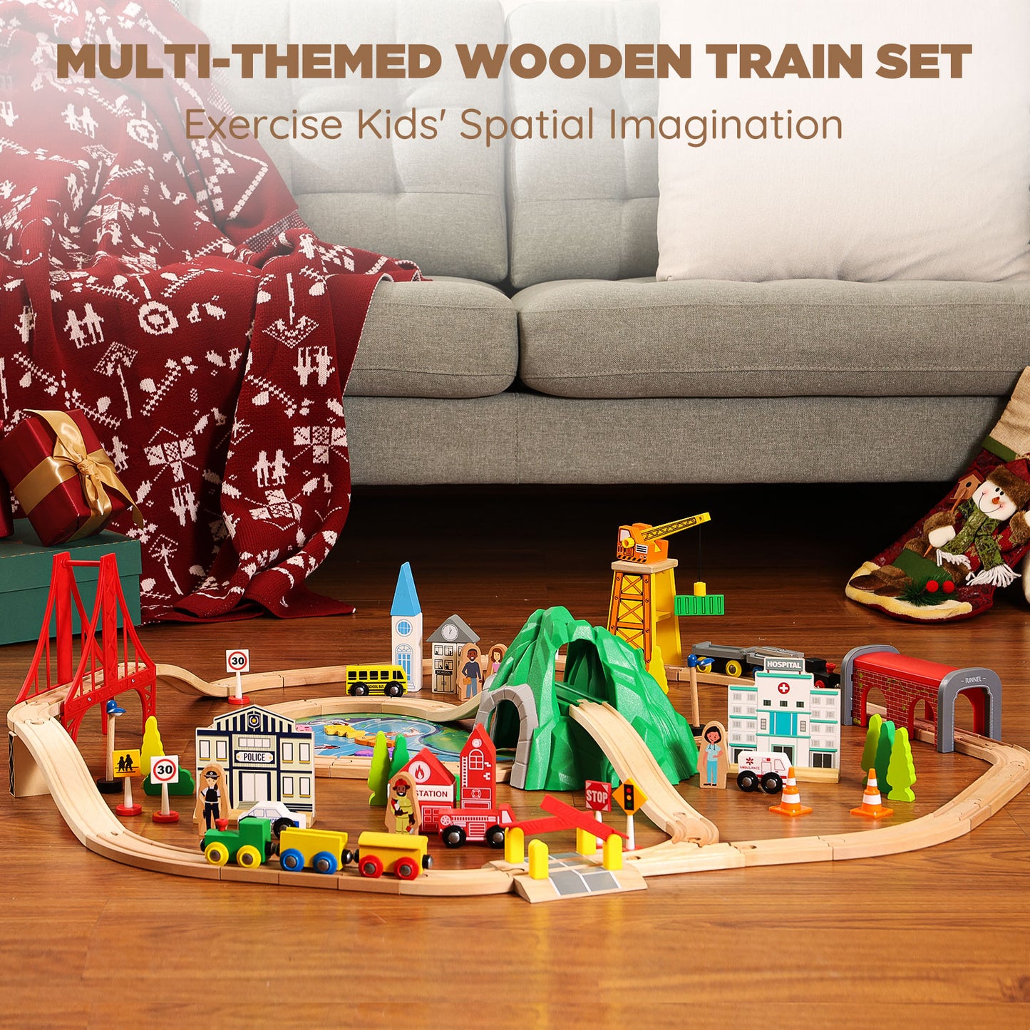 Wooden Train Set for Toddler, Double-Sided Train Tracks (112 Pcs) -8