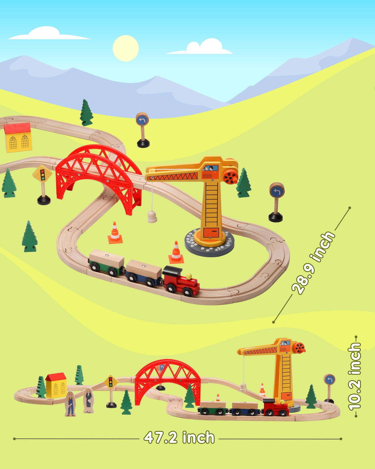 Wooden Train Set w/Crane (41 pcs) -3