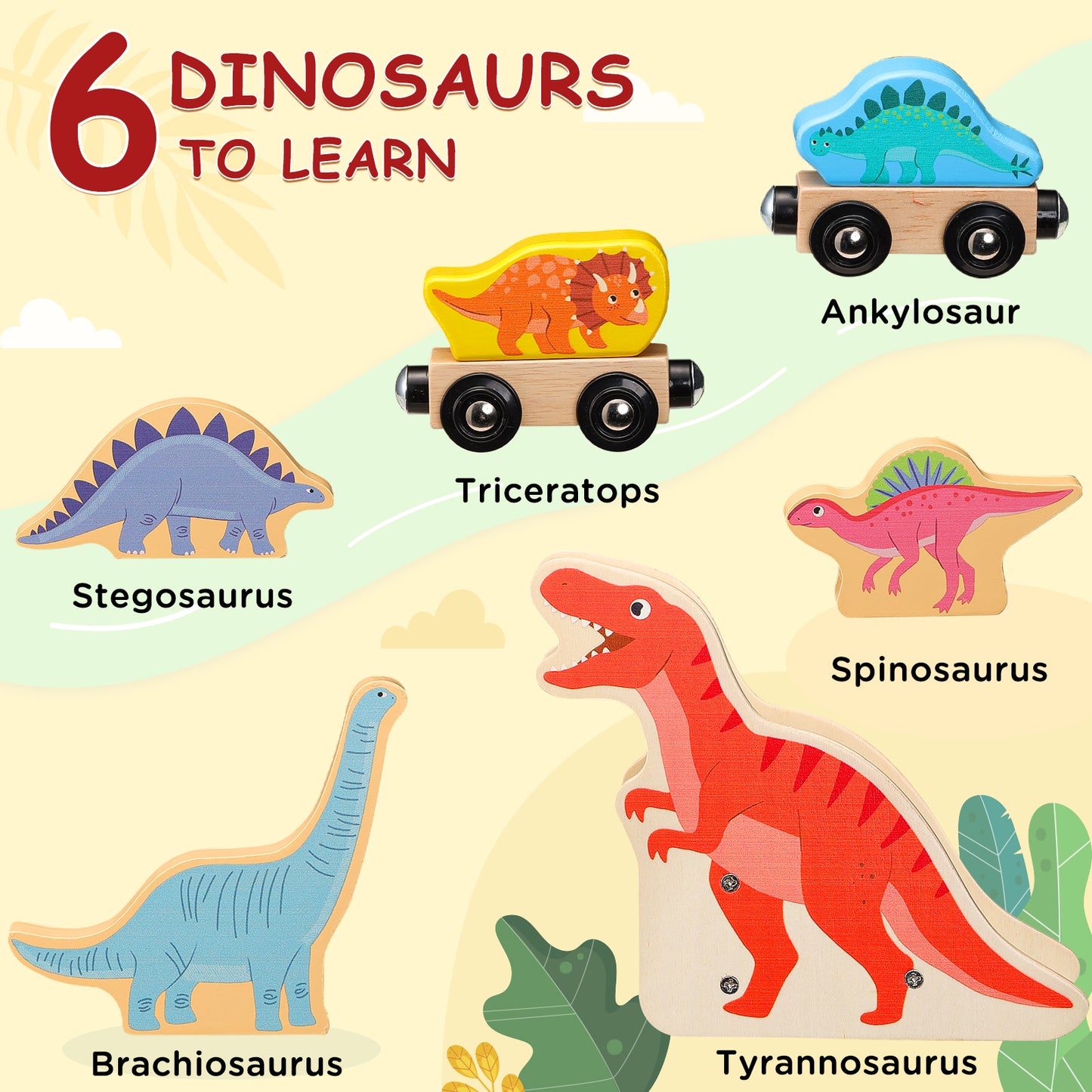 Wooden Train Set with Dinosaurs Theme (40 PCS)-2