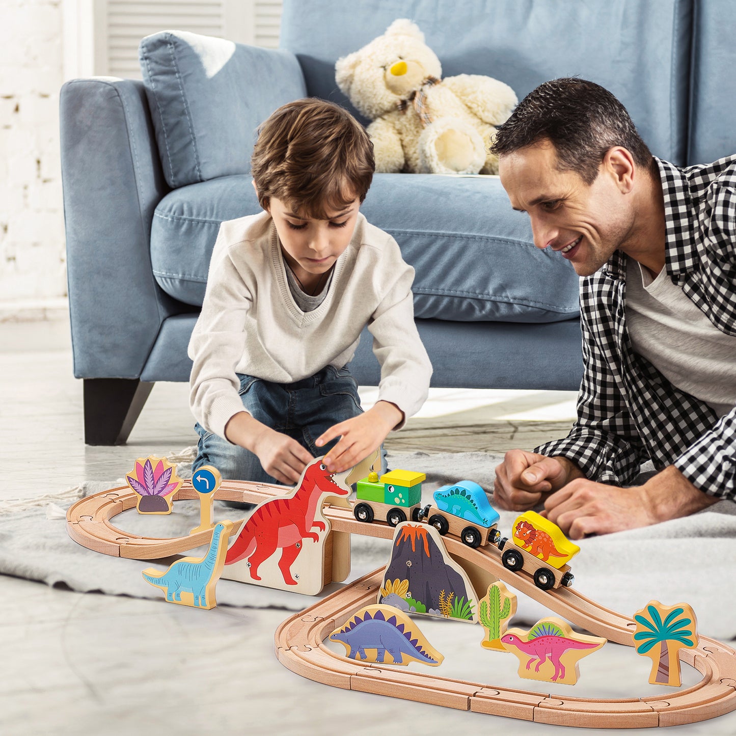 Wooden Train Set with Dinosaurs Theme (40 PCS)-6