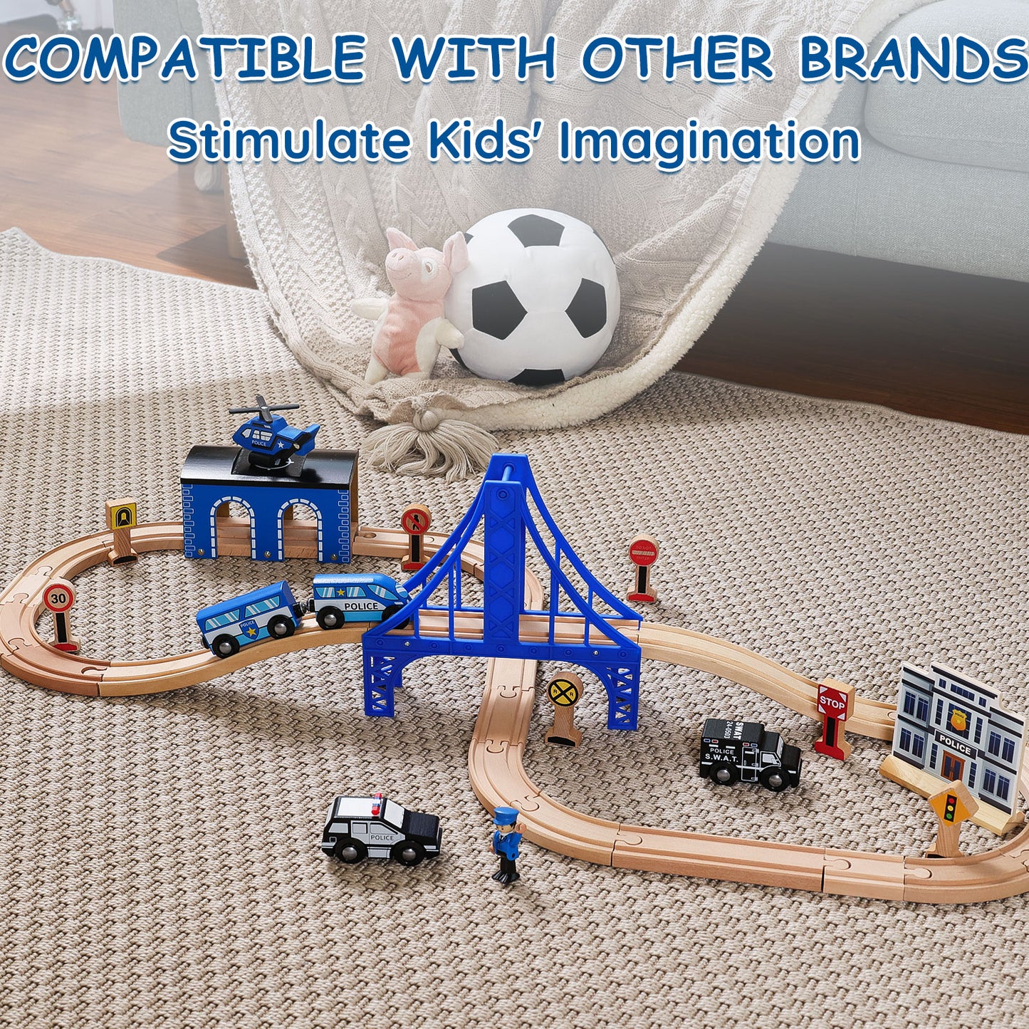 Wooden Train Sets, compatible with other brands