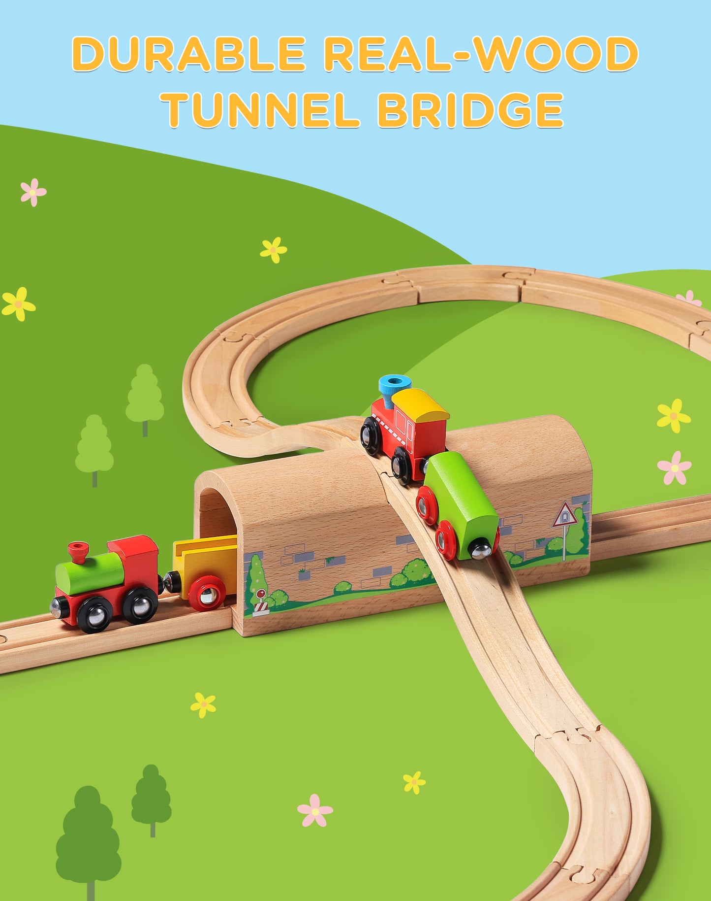 Wooden Train Track Accessories Bridge Tunnel-1