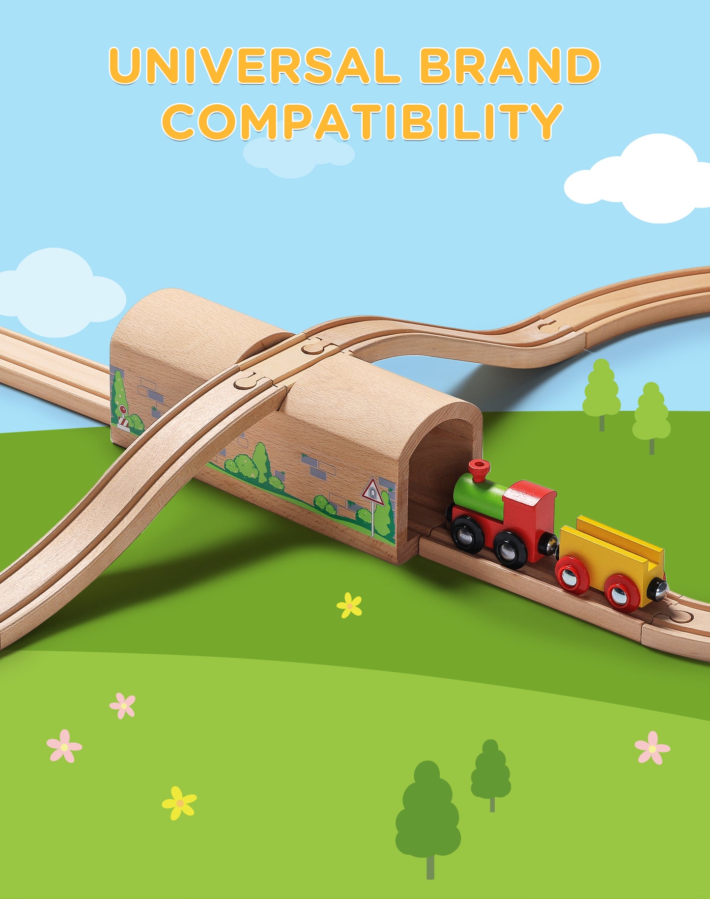 Wooden Train Toy Accessories Bridge Tunnel-1