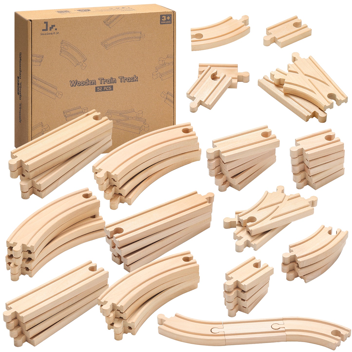 Wooden toys,Wooden Train Track Expansion (52 pcs)-1