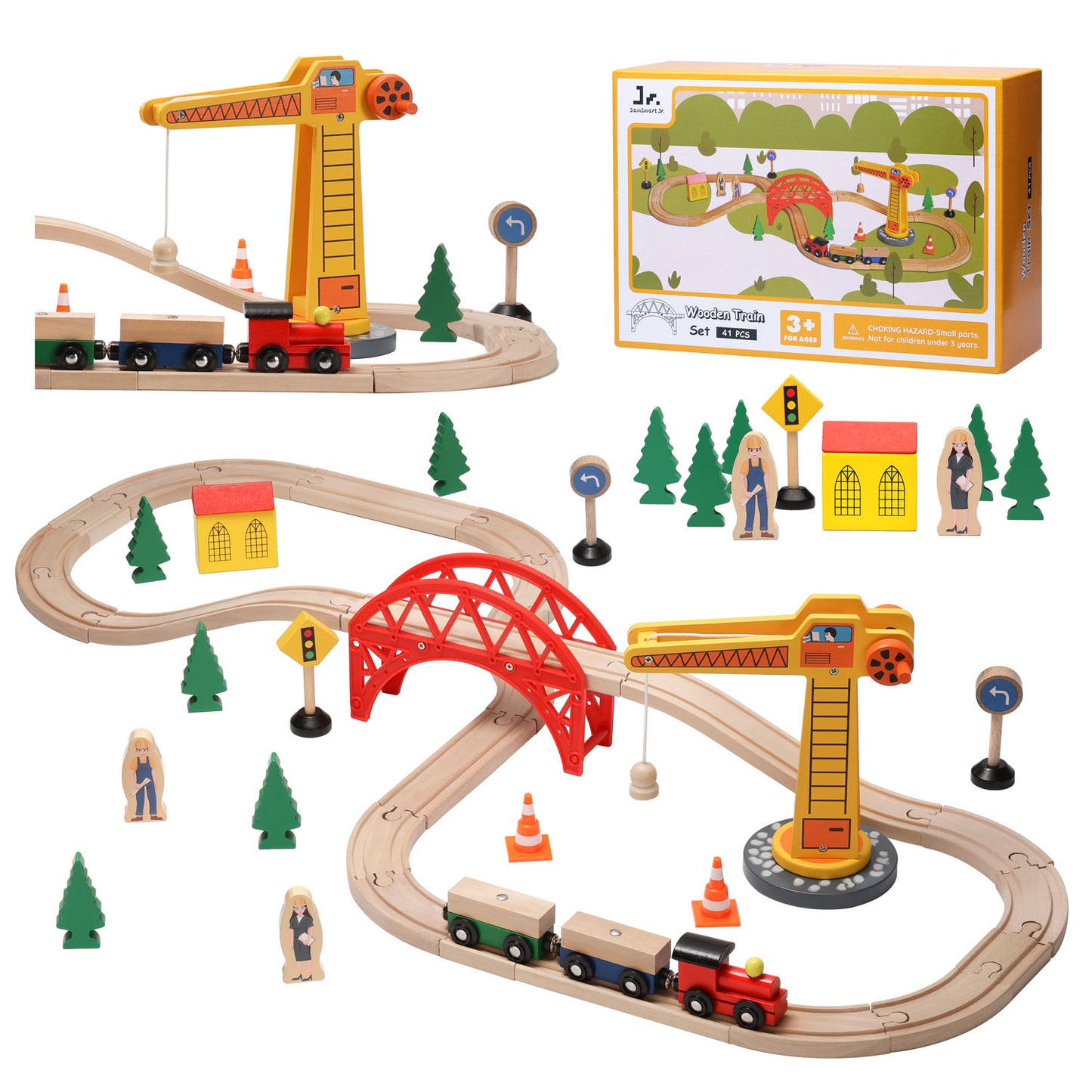 Wooden Train Track w/Crane-1, train set toy