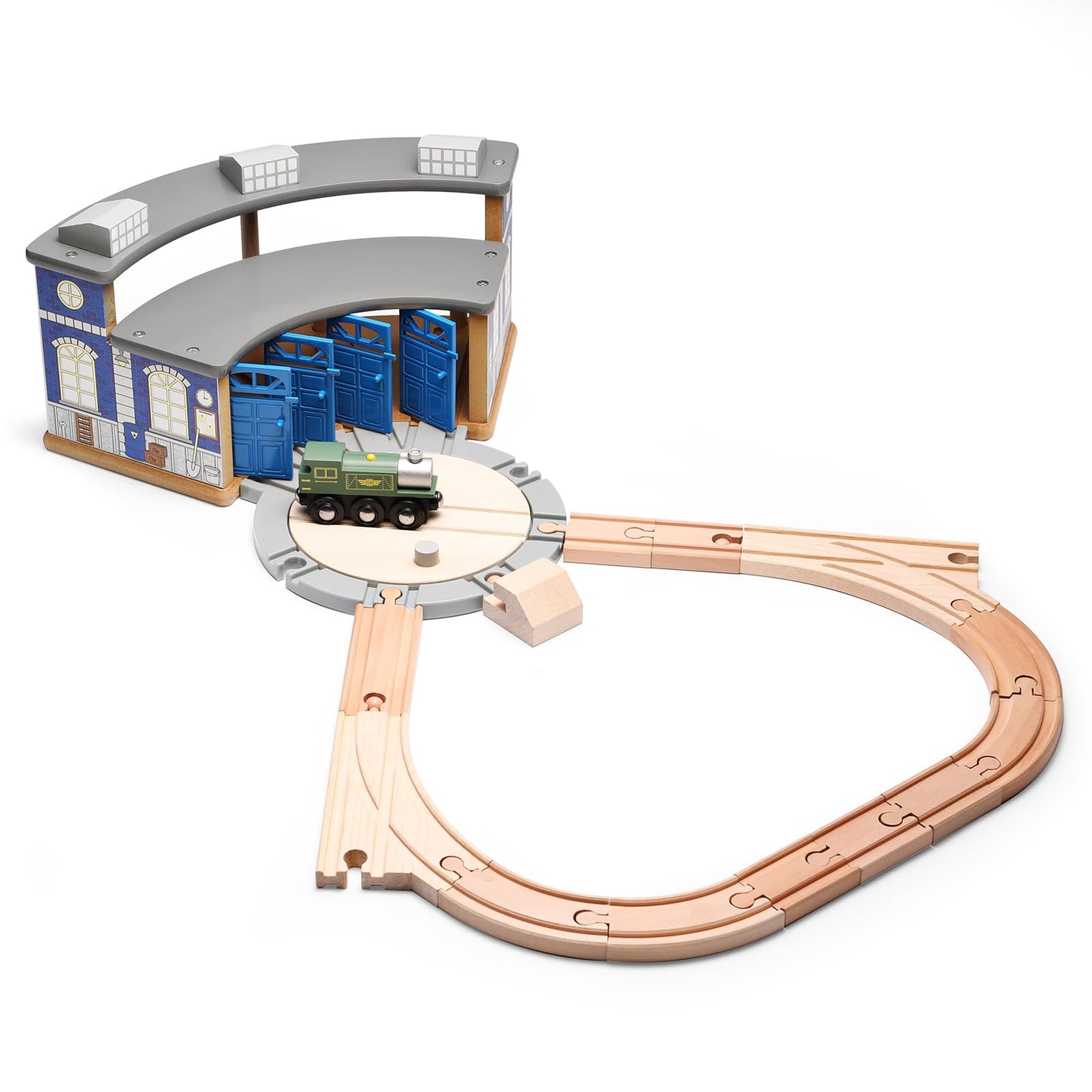 Wooden Train Track with Roundhouse-1