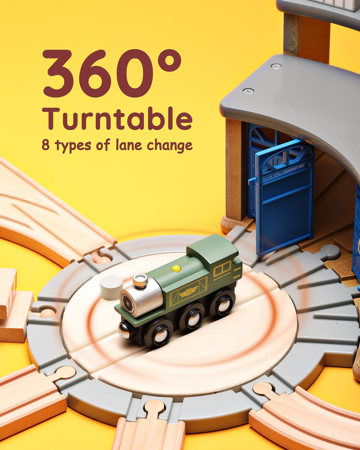 Wooden Train Track Toy with Roundhouse-2