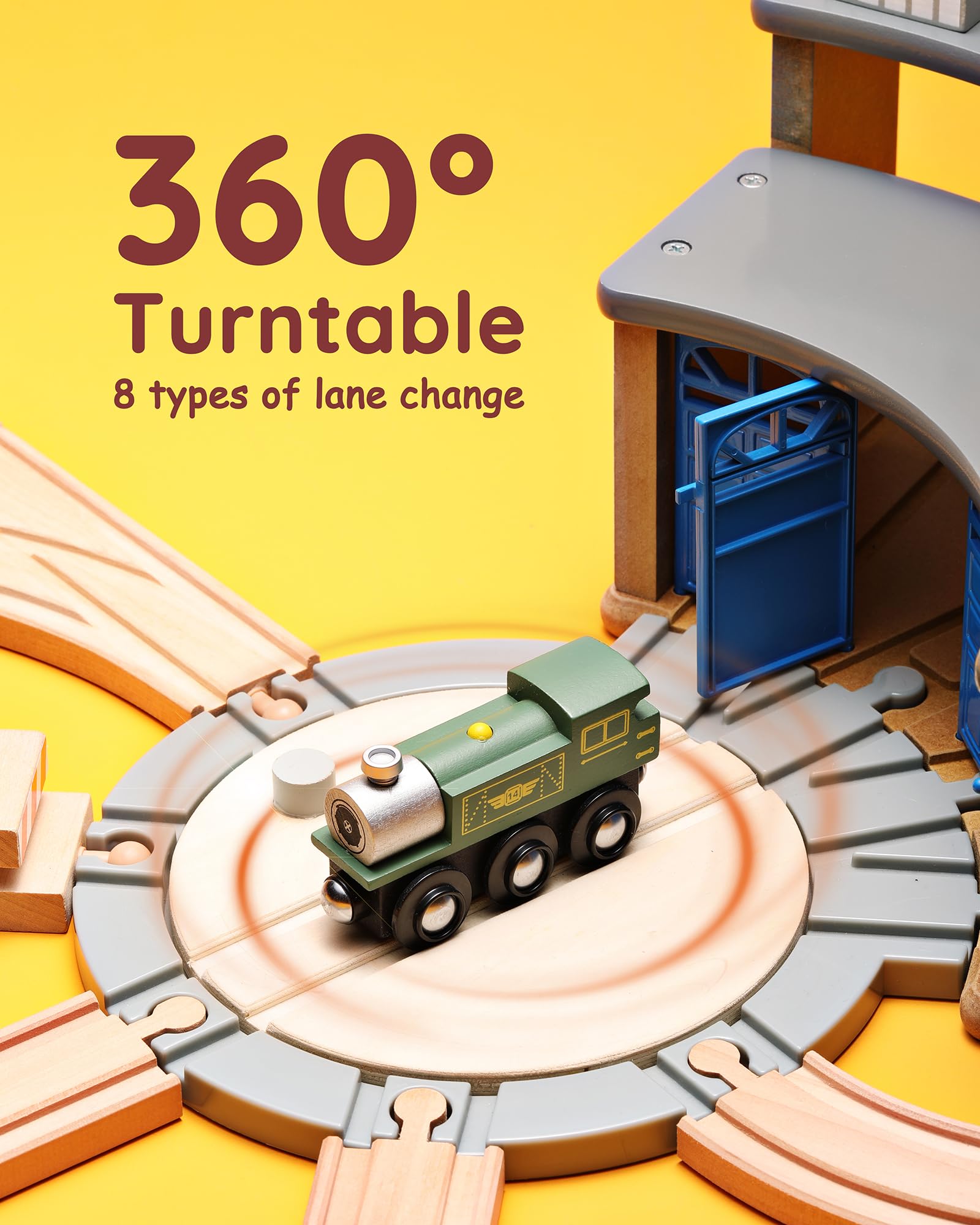 Wooden Train Track Toy with Roundhouse-2