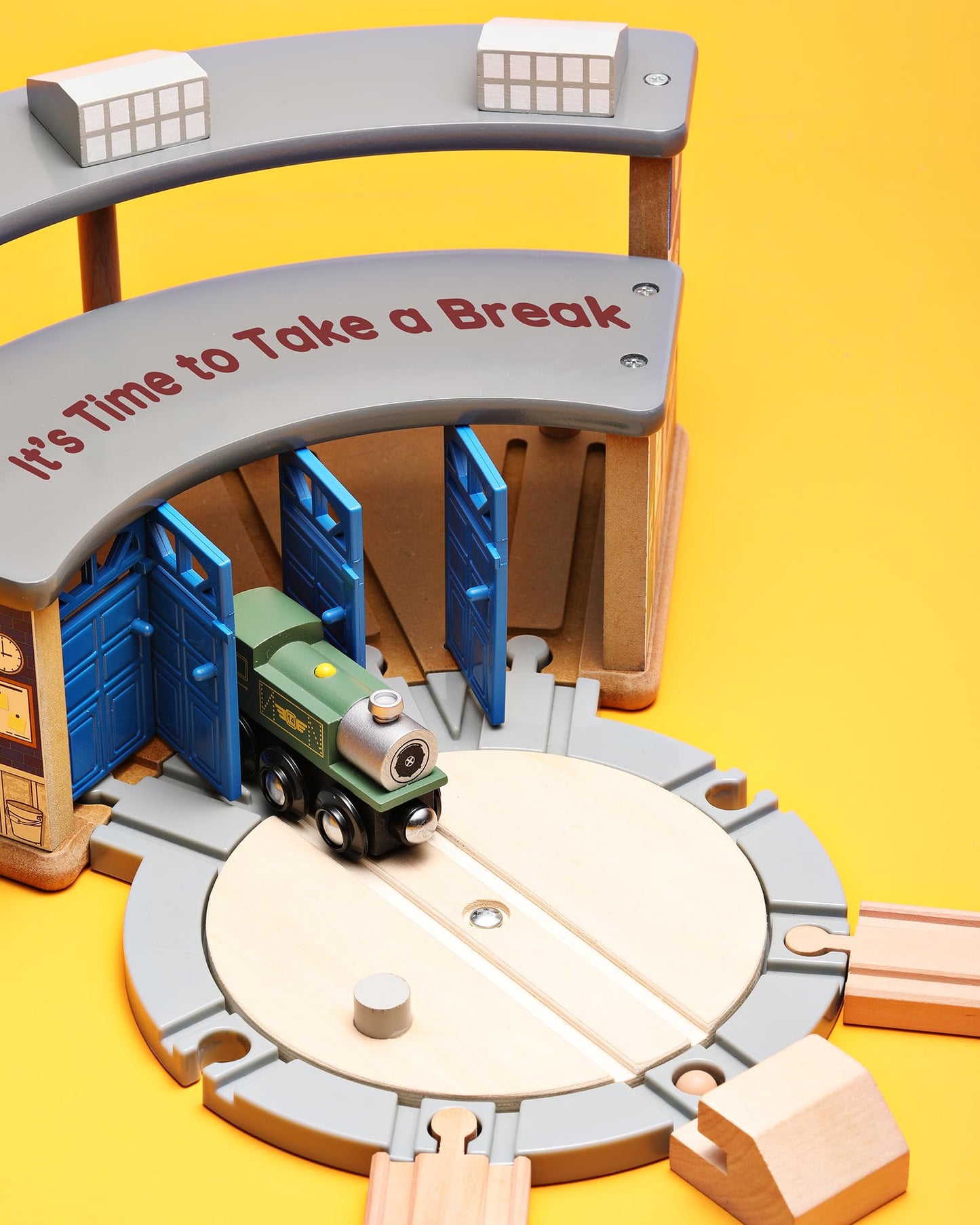 Wooden Train Track toy with Roundhouse-4
