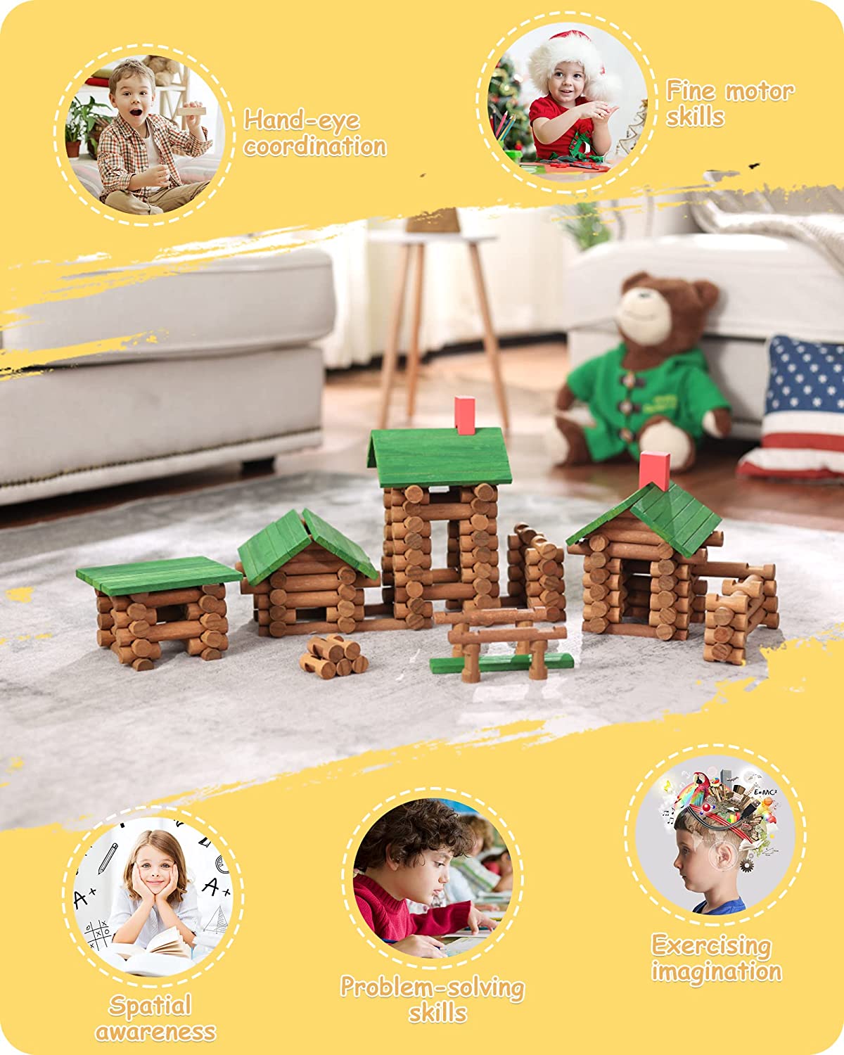 Wooden Log Cabin Set Building House Toy (300 pcs)-7