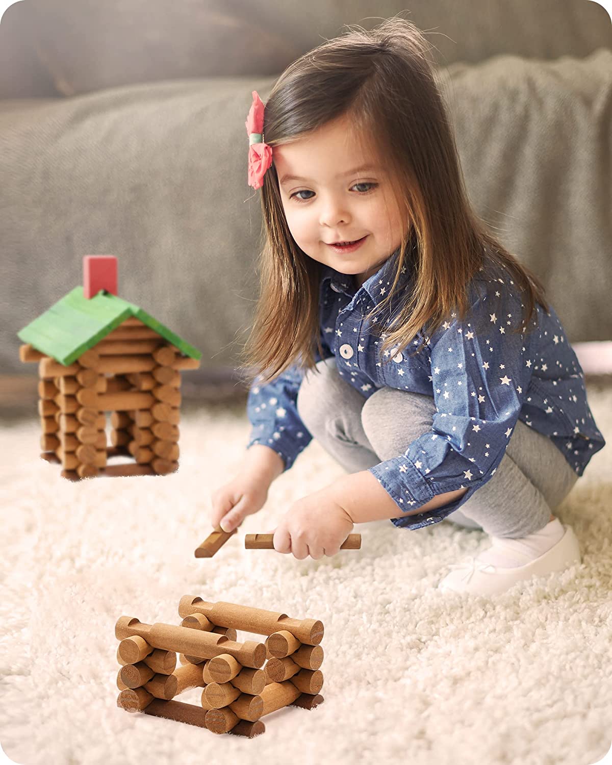Wooden Log Cabin Set Building House Toy (300 pcs)-8