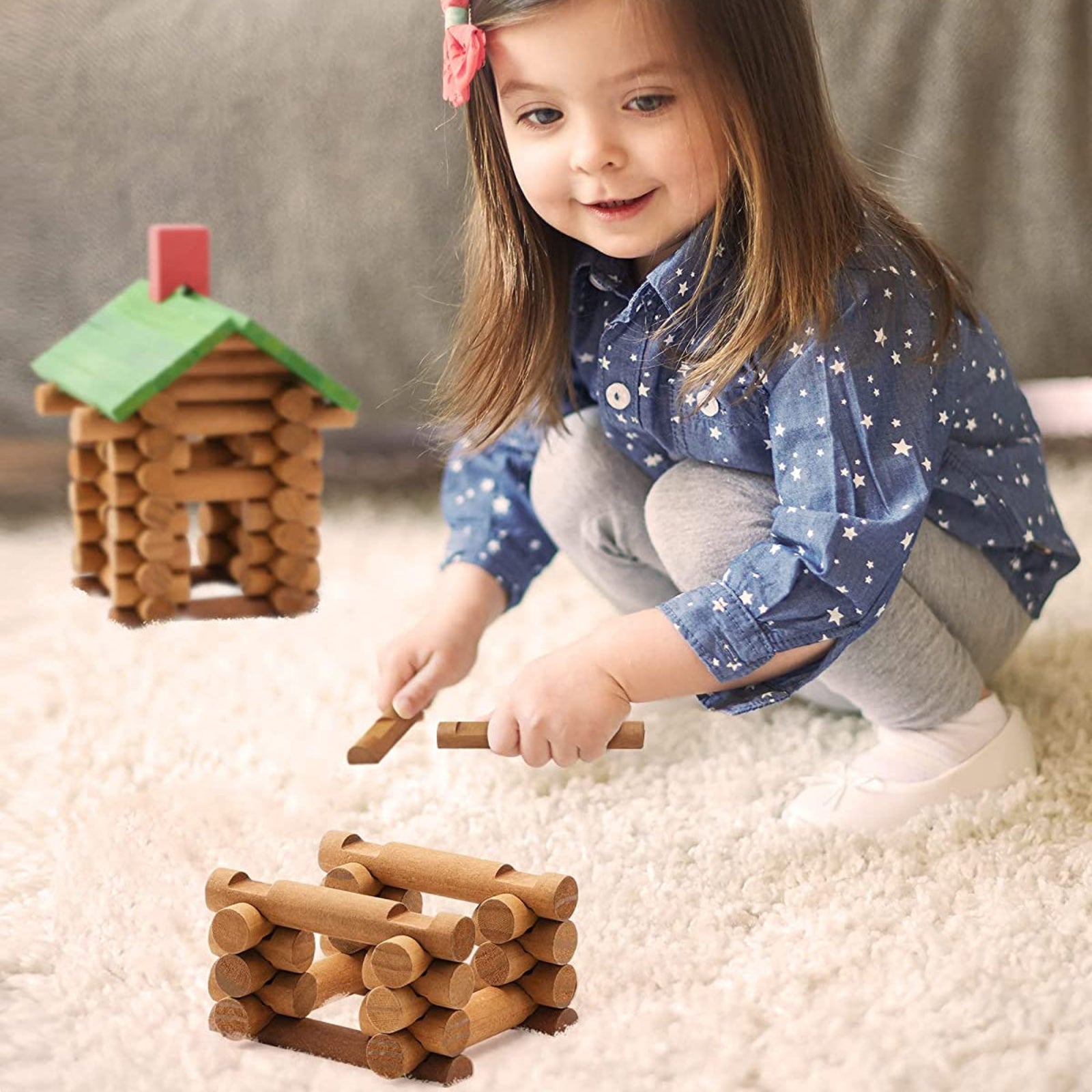 Wooden Log Cabin Set Building House Toy (300 pcs)-8