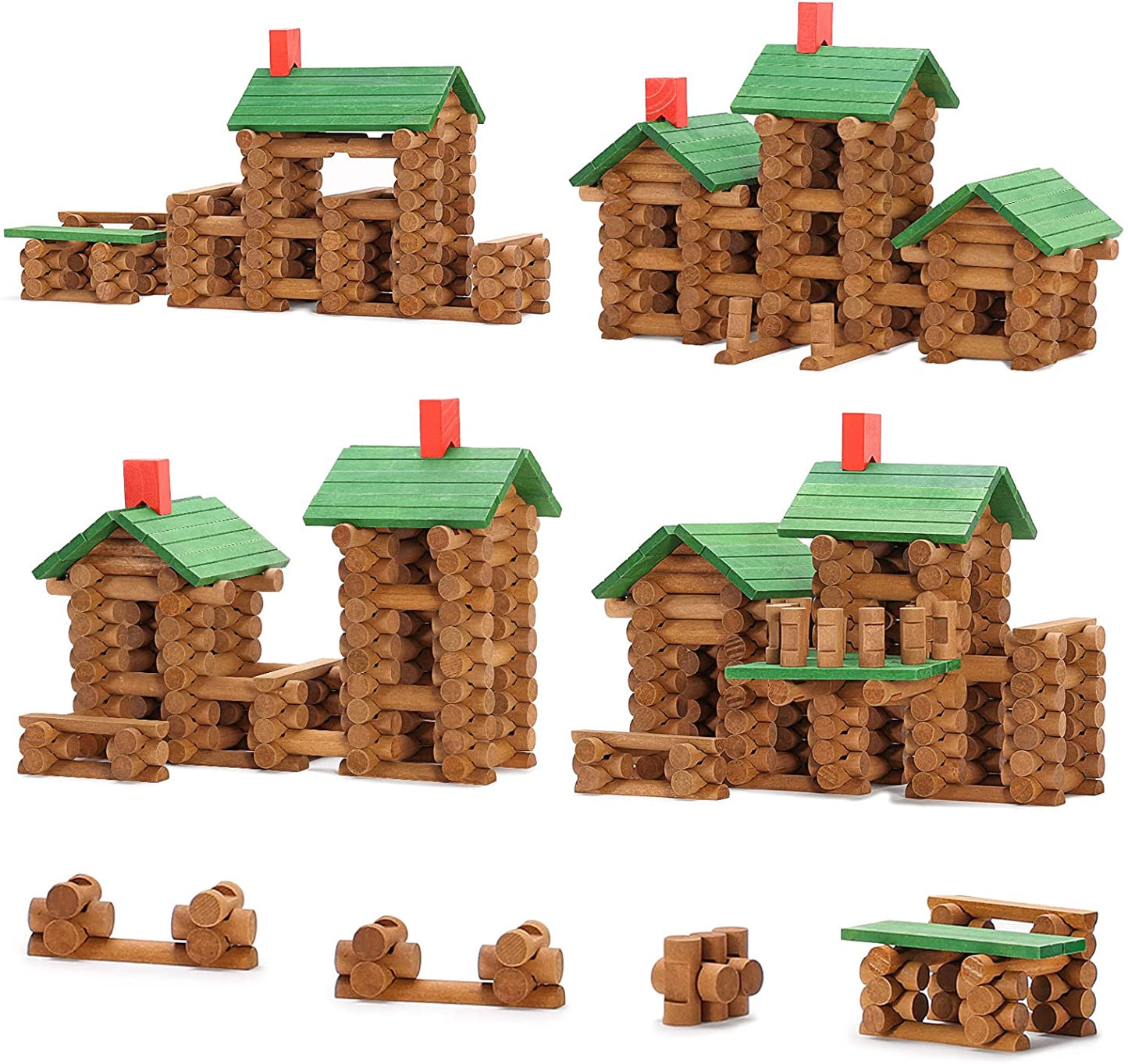 Wooden Log Cabin Set Building House Toy (666 pcs)-1