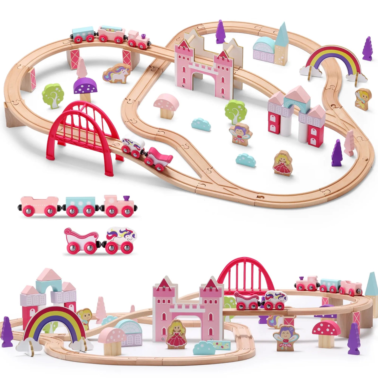Wooden Pink Train Set with Unicorn-THE PERFECT GIFT FOR GIRLS
