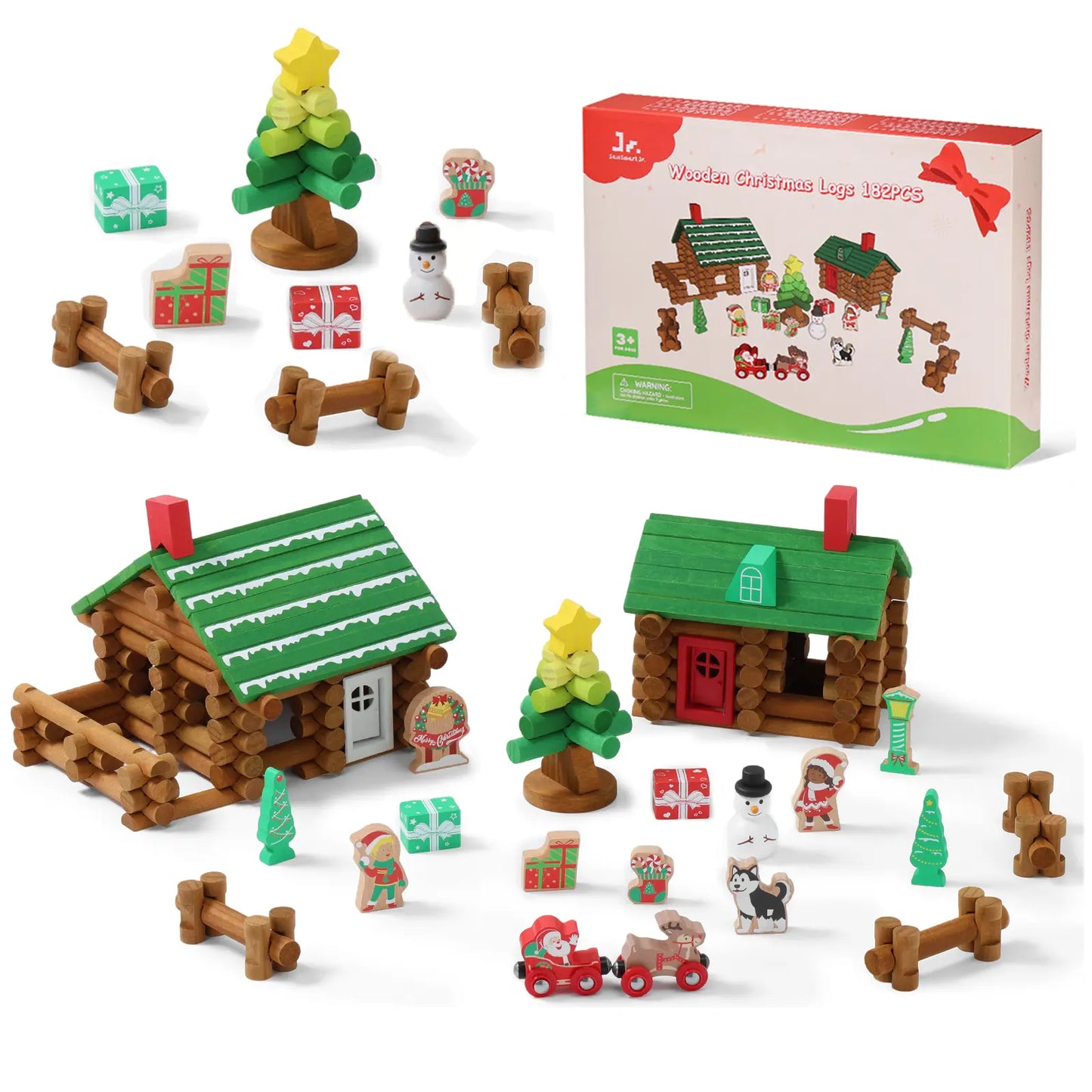 Christmas Wooden Logs Set Building House Toy