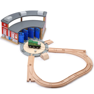 Wooden Train Track with Roundhouse