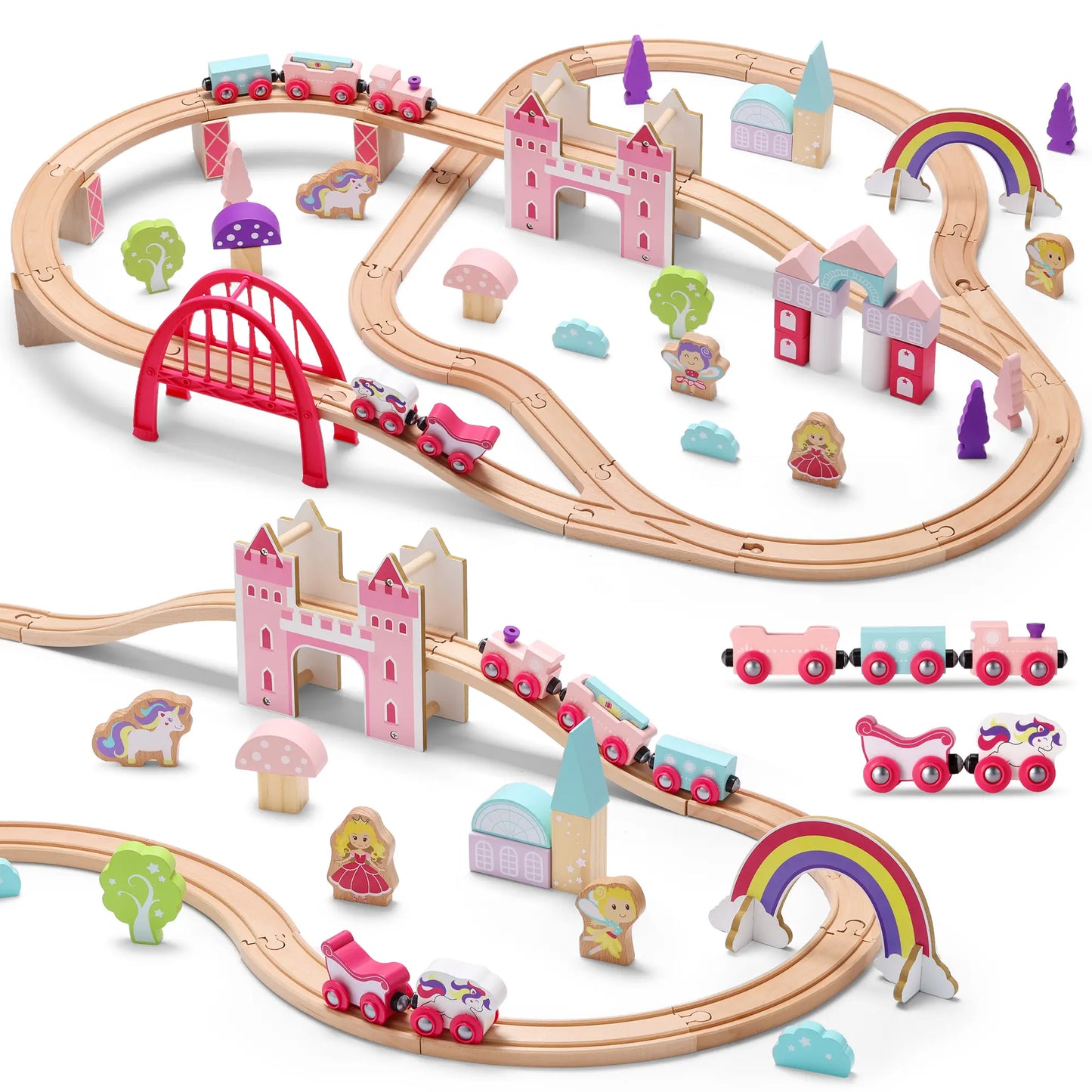 Wooden Pink Train Set with Unicorn