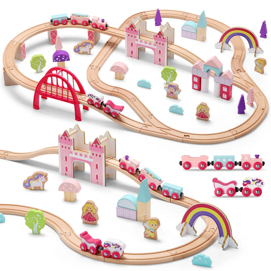 Wooden Pink Train Set with Unicorn