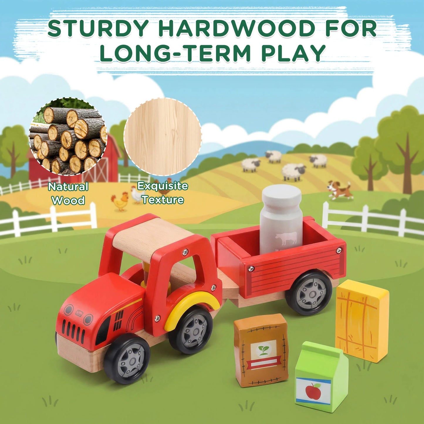Wooden Red Tractor Toys