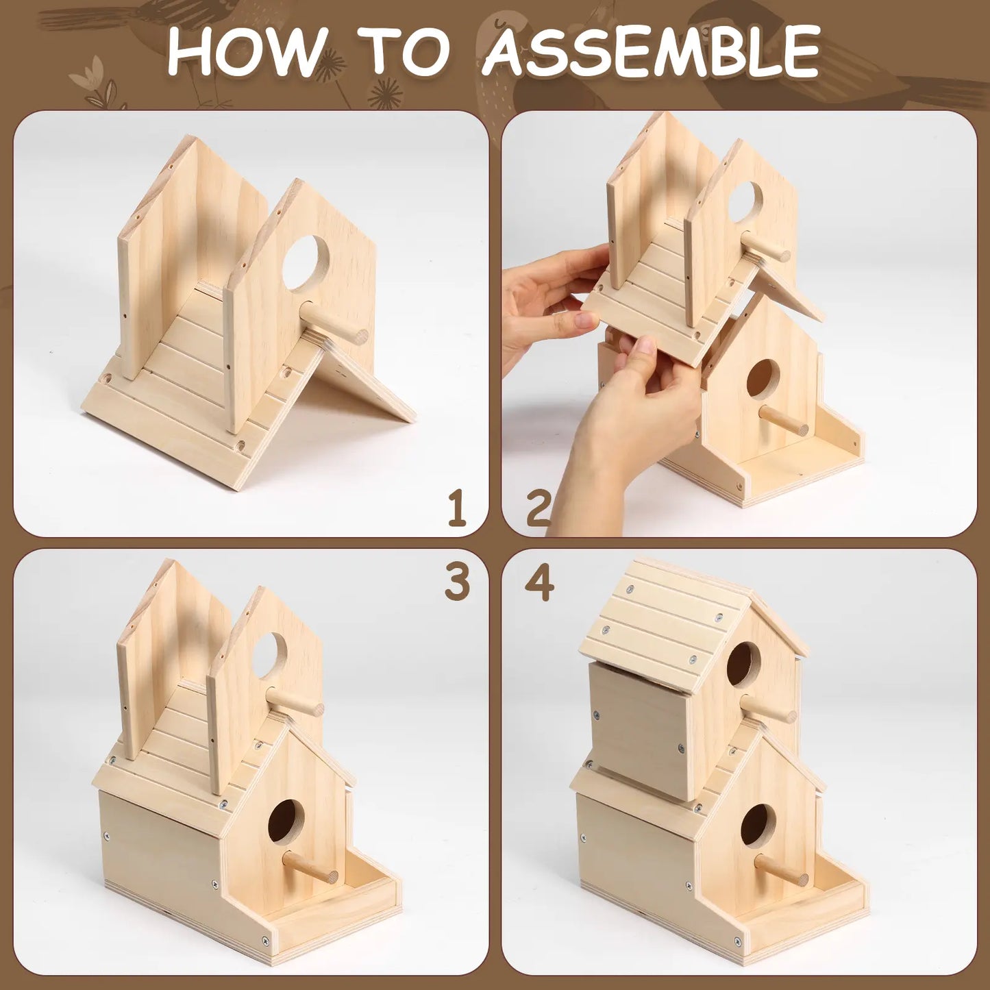 Wooden Bird House 2-Story with Brushes and Paint