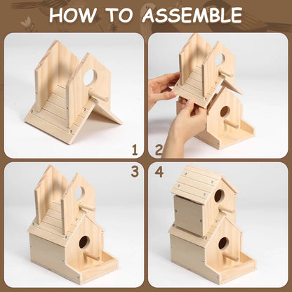 Wooden Bird House 2-Story with Brushes and Paint