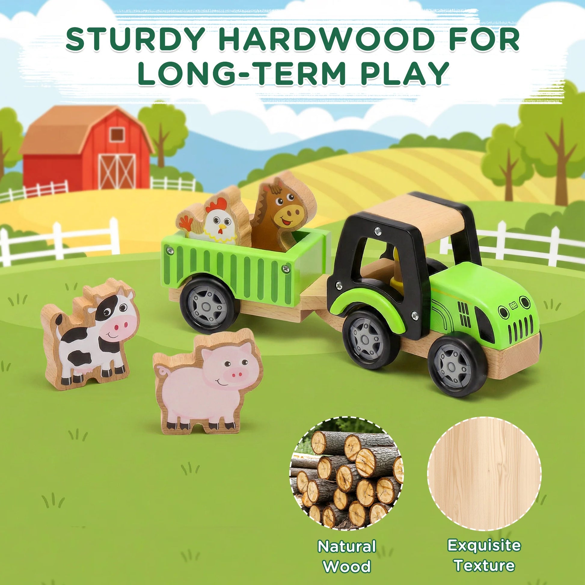 Toy tractor with animals on a farm