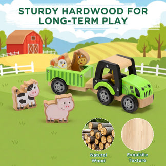 Toy tractor with animals on a farm