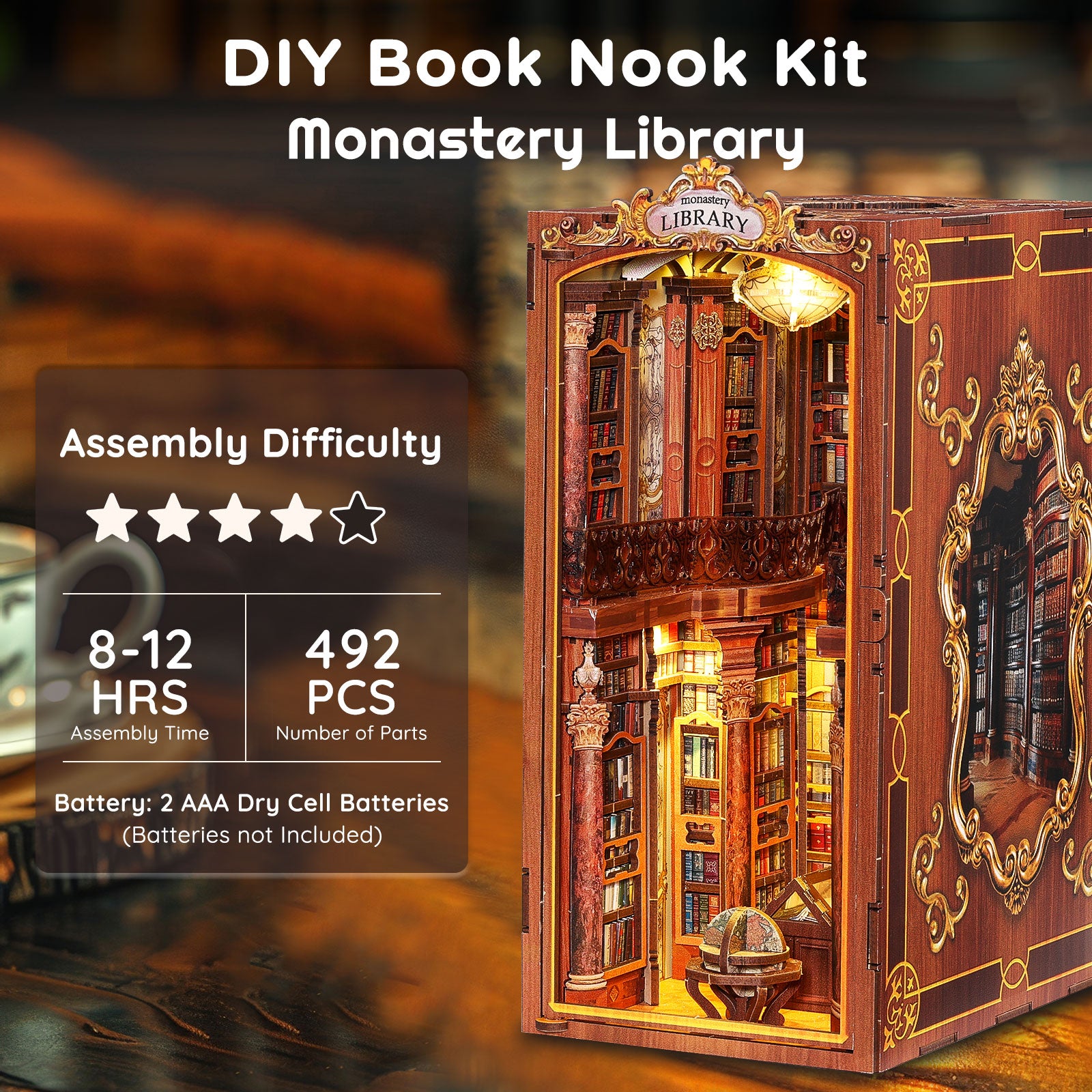 Monastery Library Book Nook Kit with LED Light