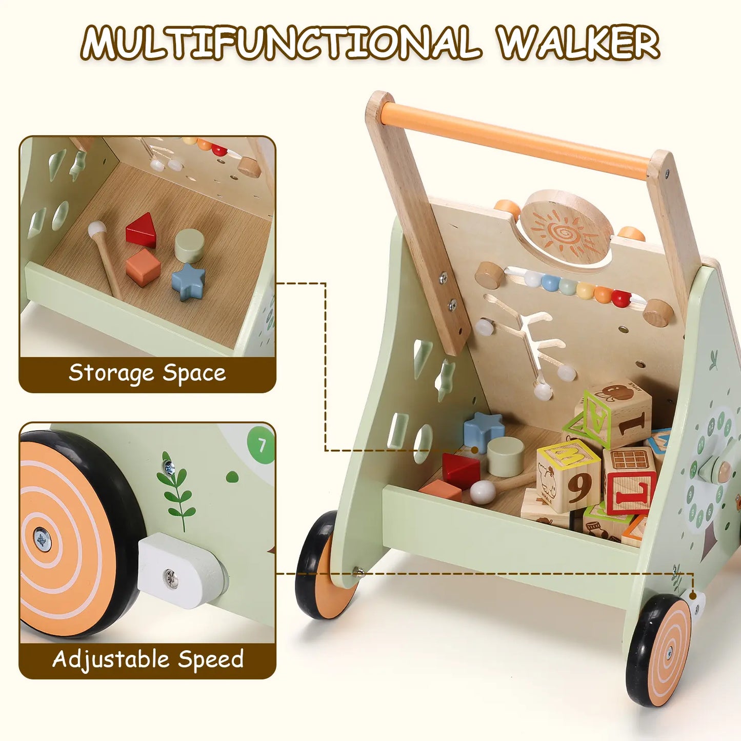 Animal-themed Wooden Baby Walker