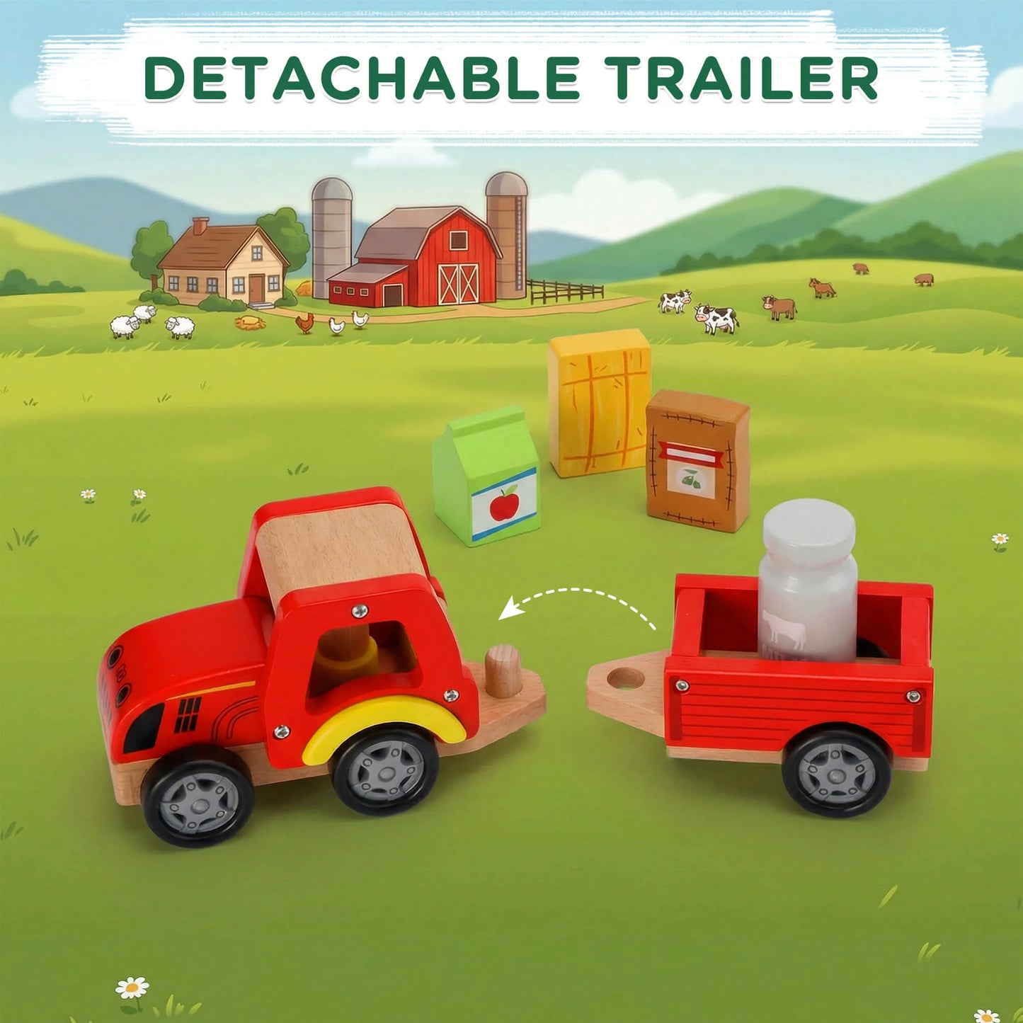 Wooden Red Tractor Toys