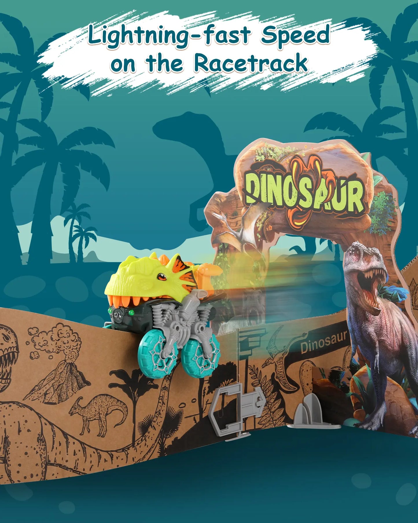 Dinosaur Toys Cardboard Track Set with Clip-on Car