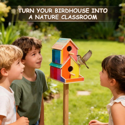 Wooden Bird House 2-Story with Brushes and Paint