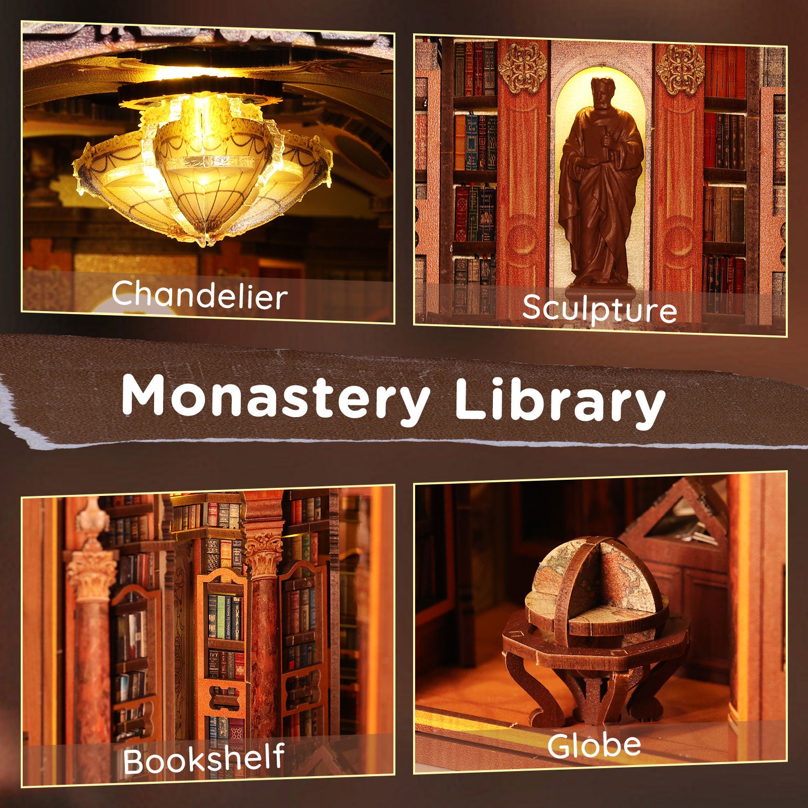 Monastery Library Book Nook Kit with LED Light