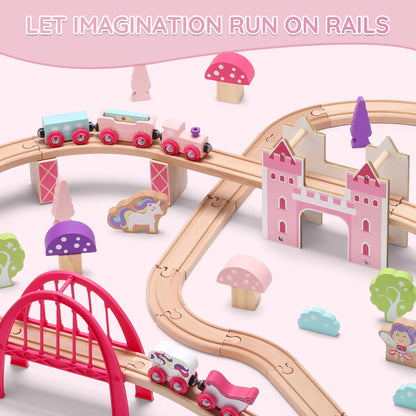 Wooden Pink Train Set with Unicorn